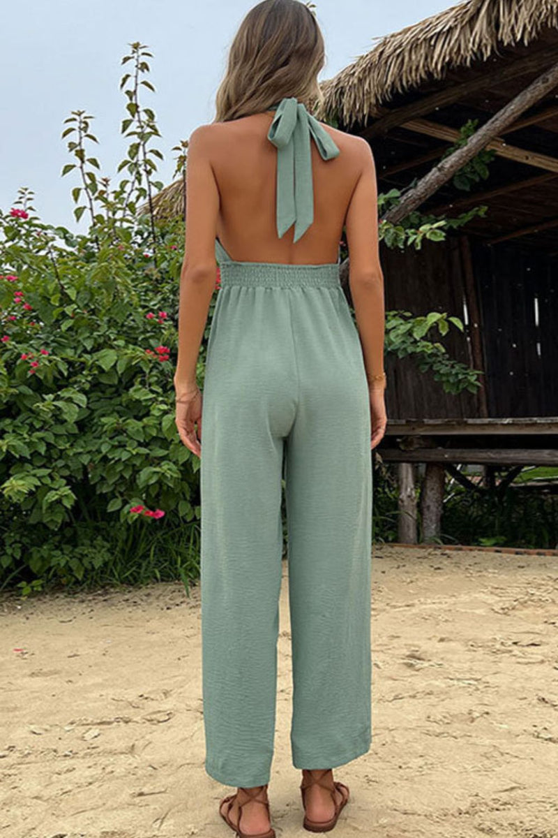 Smocked Waist Halter Neck Jumpsuit