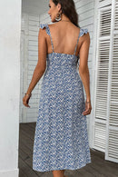 Ditsy Floral Slit Hem Ruffle Strap Midi Dress