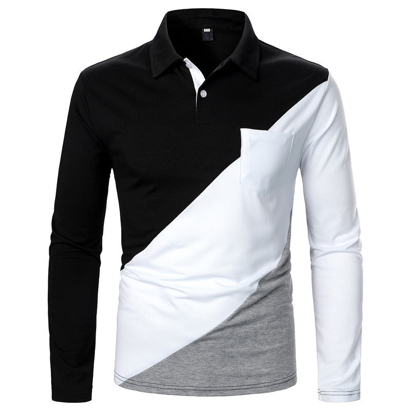 Men's POLO Shirt Three-color Stitching Fashion Lapel