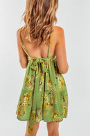 Botanical Print Backless Tied Spaghetti Strap Dress