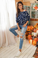 Allover Bat Print Halloween Long Sleeve Tee