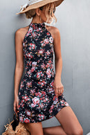 Floral Mock Neck Tie Back Sleeveless Dress