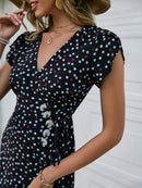 Multicolored Polka Dot Button Detail Tied Dress
