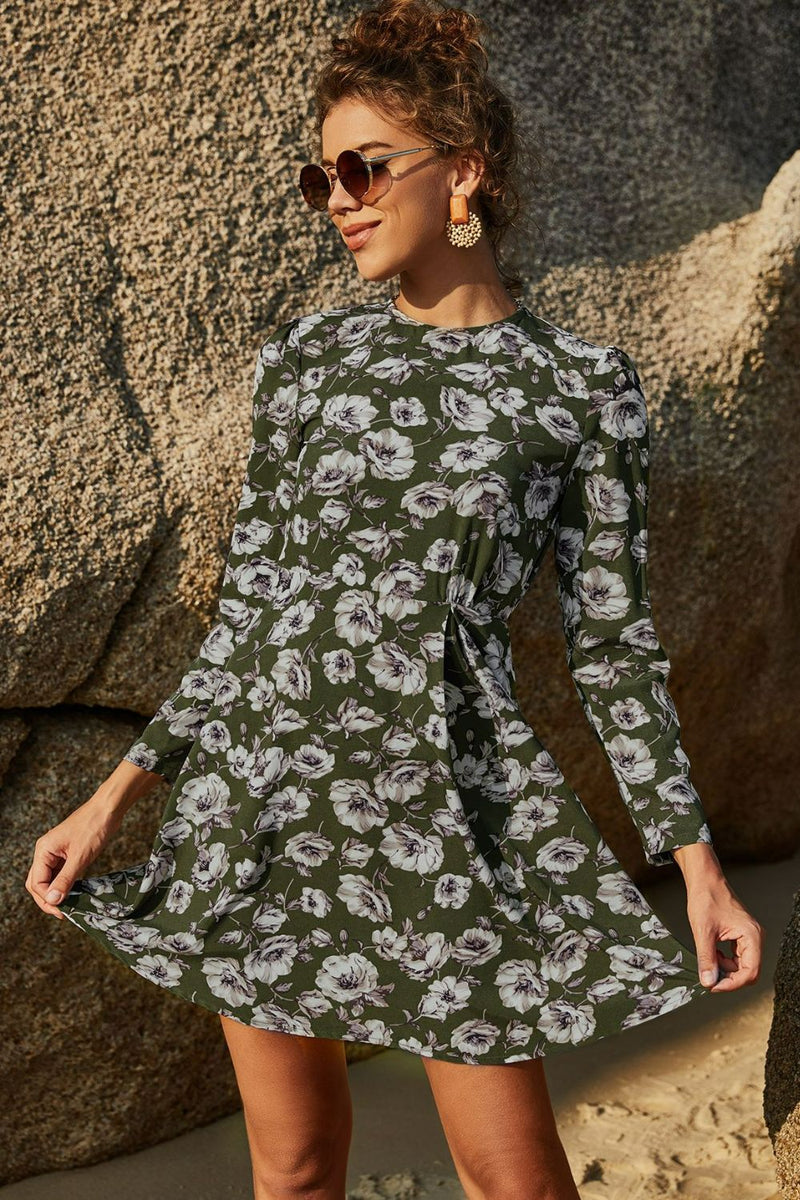 Floral Puff Sleeve A-Line Dress