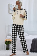 Buffalo Plaid Drawstring Hoodie and Pants Set