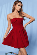 Off-Shoulder Pleated A-Line Mini Dress