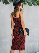 Printed Spaghetti Strap V-Neck Belted Dress