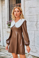 PU Leather Statement Collar Dress
