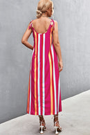 Striped Tie Shoulder Low Back Dress