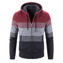 Men Hooded Stripe Coat Cardigan Male Thick Zipper Wool Sweaters