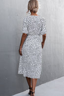 Printed Elastic Cuff Tie Waist Wrap Dress