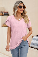Eyelet V-Neck Petal Sleeve T-Shirt