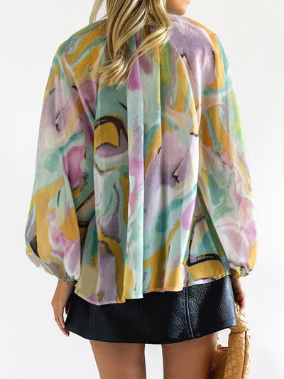 Printed Button Up Balloon Sleeve Shirt