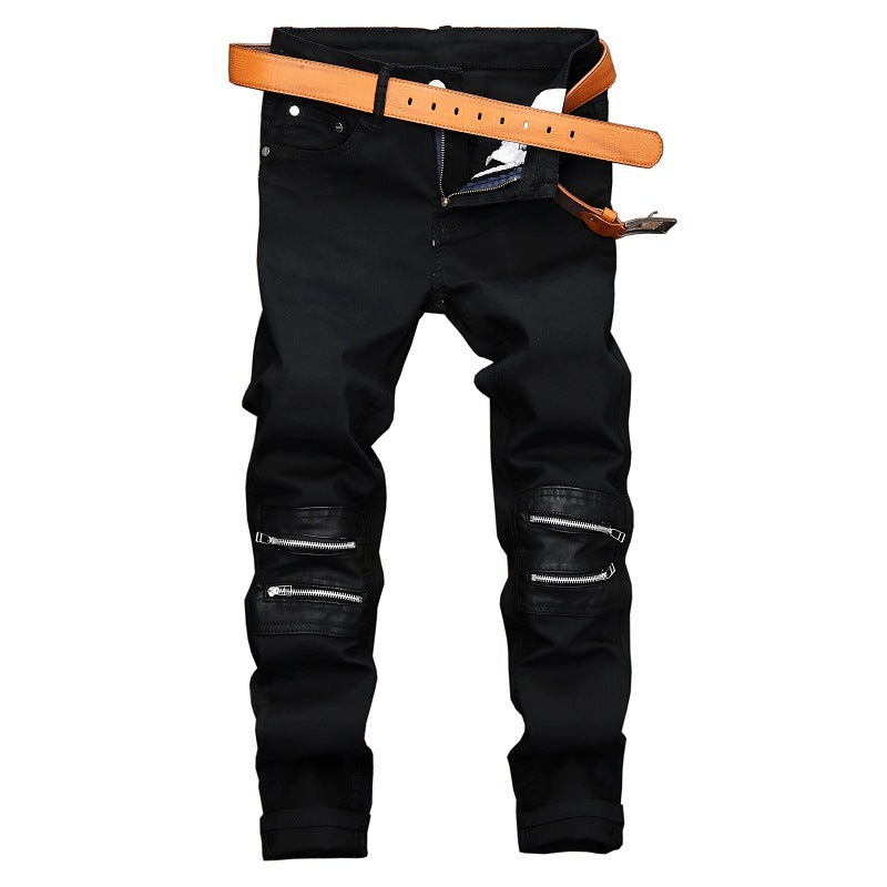 Men's Stretch Casual Pants With Black Zipper Decoration
