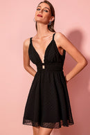 Swiss Dot Cutout Deep V Mini Dress