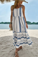 Geometric Print Tie-Shoulder Tiered Maxi Dress