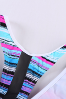 Sky Blue Striped Tie-dye Racerback Tankini Swimsuit