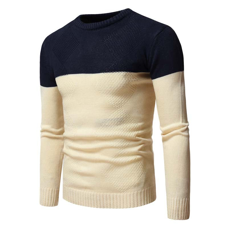 Stitching Contrast Men's Bottoming Shirt Round Neck Long-Sleeved Sweater