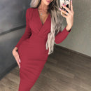 Long Sleeve Solid Bodycon Party Dress