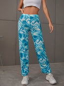 Abstract Print High Waist Ruched Pants