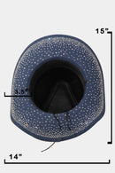 Fame Rhinestone Wide Brim Denim Hat