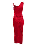 Satin Contrast Sequin Split Thigh Ruched Party Dress