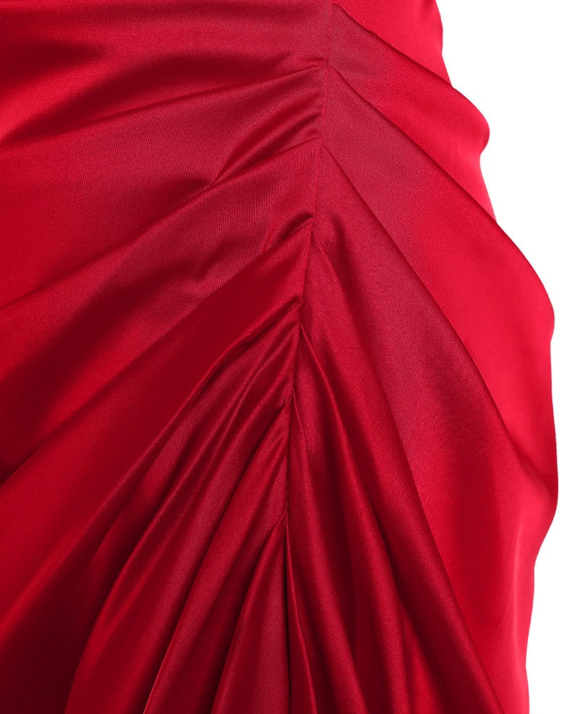 Satin Contrast Sequin Split Thigh Ruched Party Dress