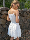 Embroidered Tassel-Tie Eyelet Scalloped Trim Sleeveless Dress