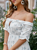 Printed Swiss Dot Off-Shoulder Tiered Dress