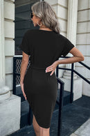 Button Detail Cuffed Dress with Pocket