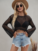 Round Neck Crochet Bell-Sleeved Cropped Beach Cover-ups