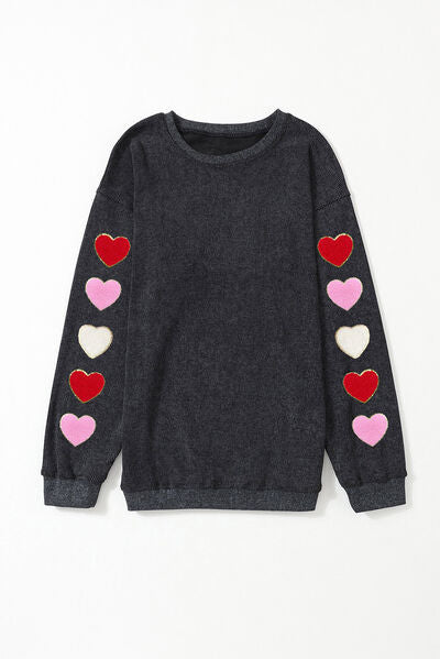 Heart Round Neck Dropped Shoulder Sweatshirt