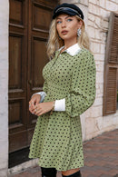 Polka Dot Puff Sleeve Collared Dress