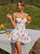 Floral Spaghetti Strap Ruffle Hem Mini Dress