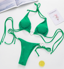 Women's Solid Color Heart Buckle Lace-up Bikini Set