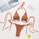 Women's Solid Color Heart Buckle Lace-up Bikini Set