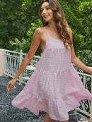 Plaid Spaghetti Strap Scoop Neck Tiered Dress