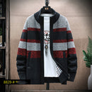 Stand-up Collar Striped Men's Plus Fleece Sweater Knit Sweater