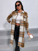 Plaid Button Down Collared Neck Shirt Jacket