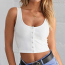 Women Short Sleeve Crop Top Button Vest Halter Casual Tank Tops