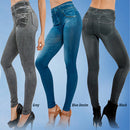 Women Fashion Faux Denim Jeans Leggings Real Pocket