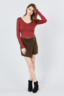 Long Sleeve Double V-neck Rib Knit Top