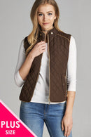Quilted Padding Vest With Suede Piping Details