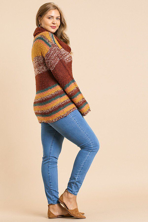 Multicolor Striped Fuzzy Knit Long Sleeve Pullover