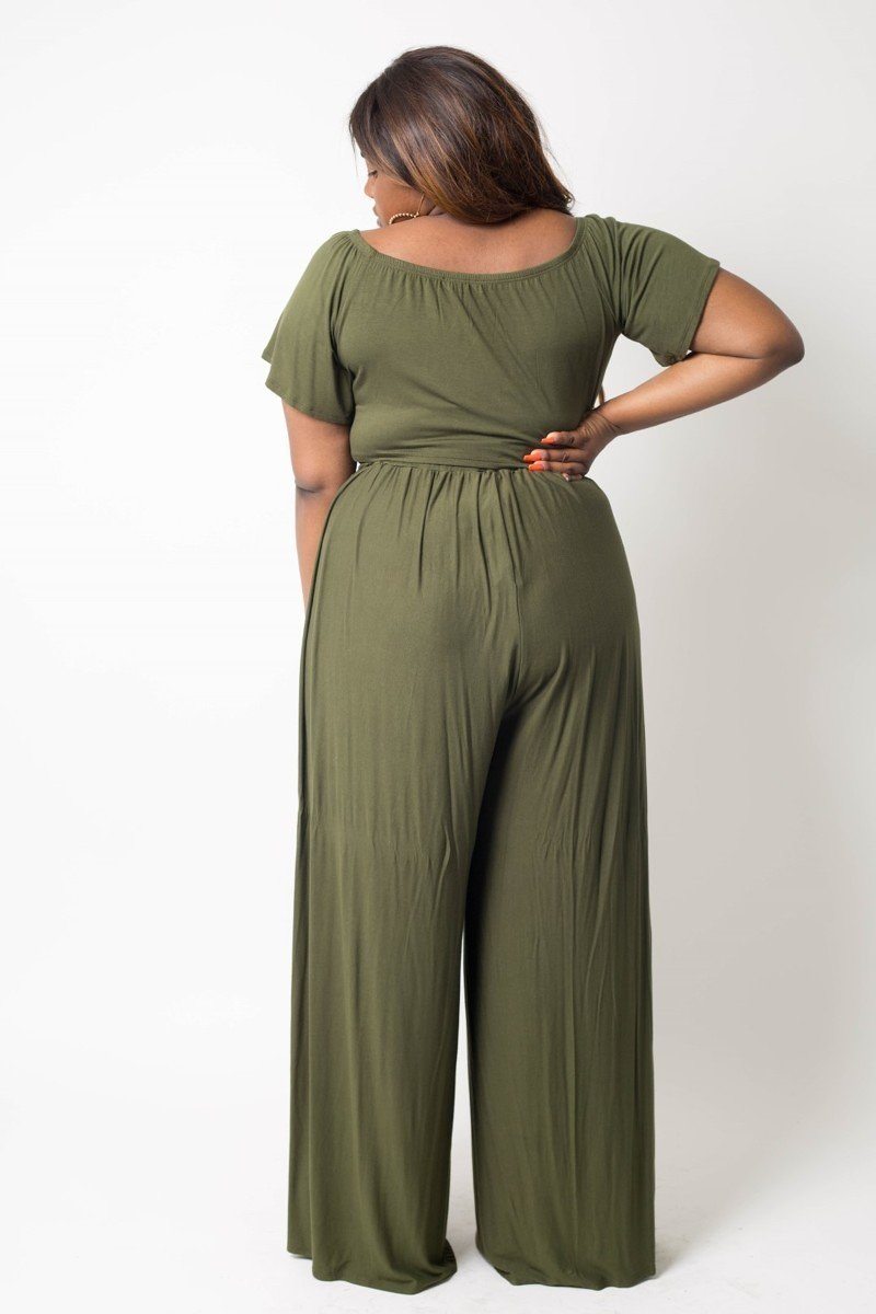 Plus Size Crop Top Pant Set