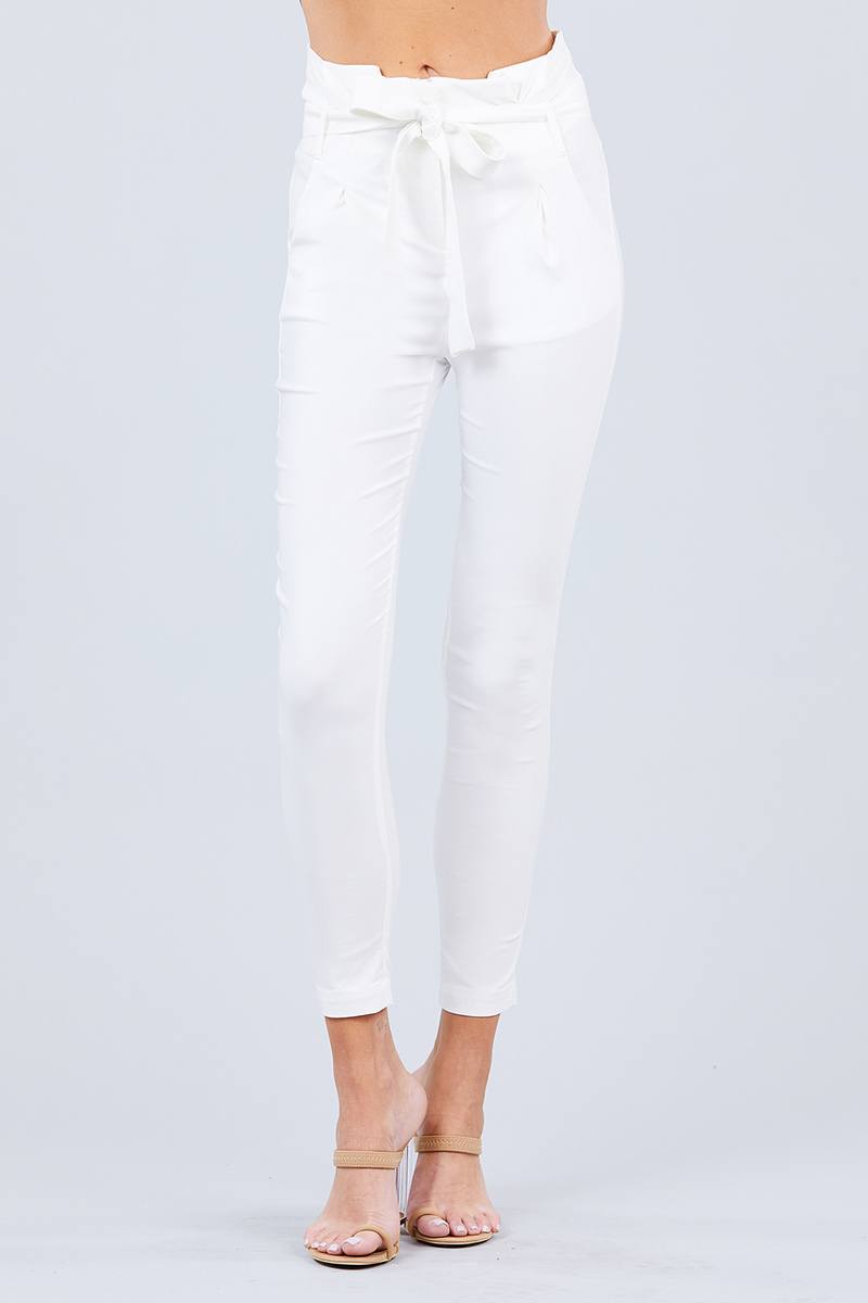 High Waisted Belted Pegged Stretch Pant