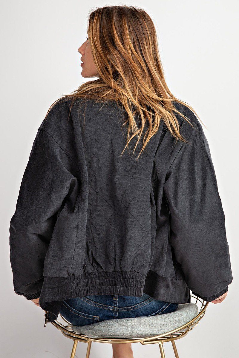 Retro Look Quilted Soft Corduroy Bomber Jacket