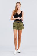 Twill Belted Side Pocket Cargo Cotton Short Pants