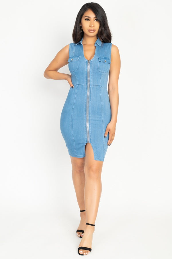 Denim Button Front Mini Dress