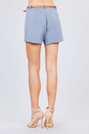 Front Slit Hem W/pocket And Belt Short Pants